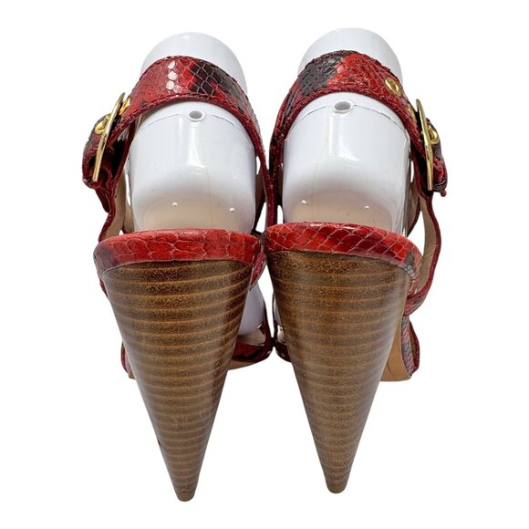 Joan & David Dalanaro Red Embossed Leather Cone Heel Sandals - Picture 7 of 12